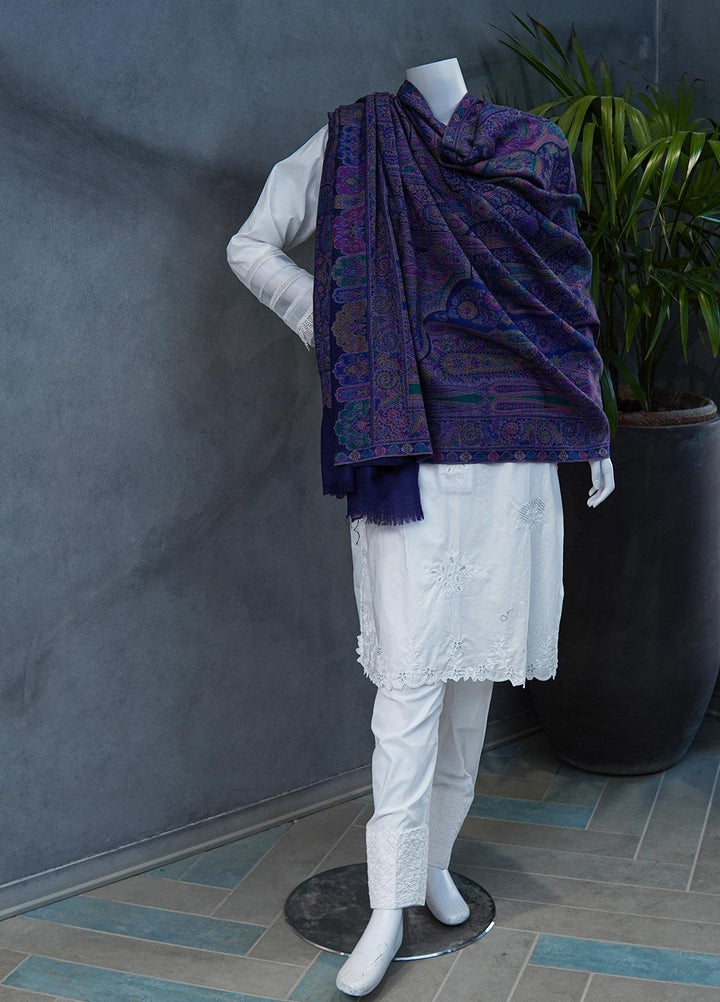 Sanaulla Exclusive Range  Jamawar  Shawls MAMA-42 Blue-4 - Pashmina Shawls
