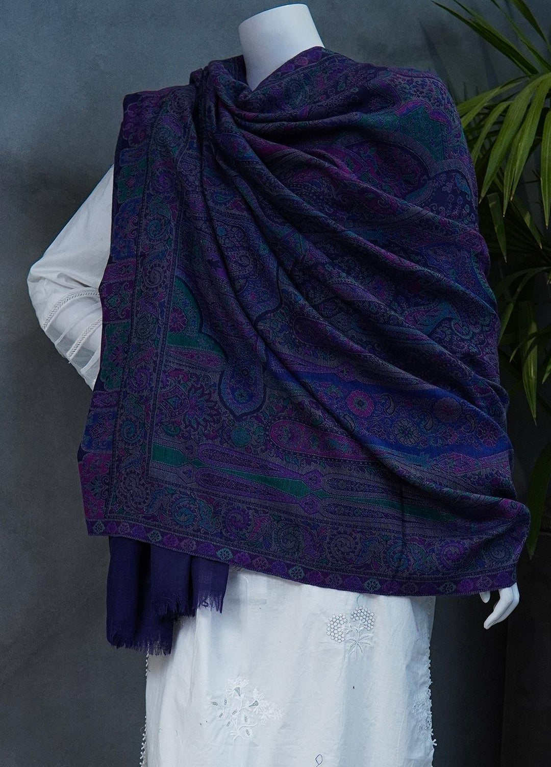 Sanaulla Exclusive Range  Jamawar  Shawls MAMA-42 Blue-5 - Pashmina Shawls