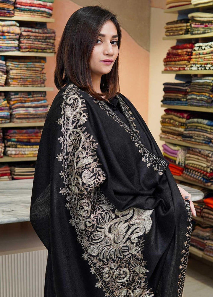 Sanaulla Exclusive Range  Pashmina  Shawls MAMA-53 Black - Pashmina Shawls