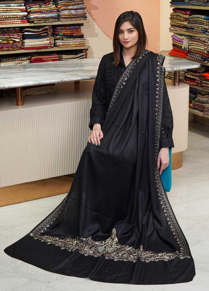Sanaulla Exclusive Range  Pashmina  Shawls MAMA-53 Black - Pashmina Shawls