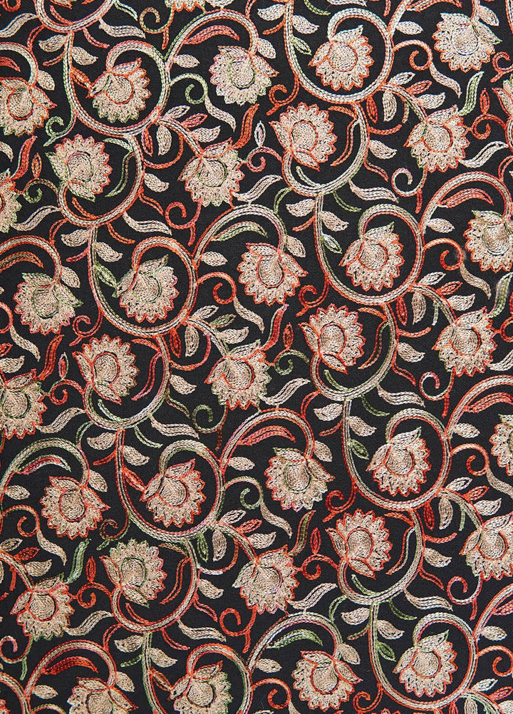 Sanaulla Exclusive Range  Pashmina  Shawls Nalki Flower Boder Jaal KPS-47 Black-03  - Pashmina Shawls