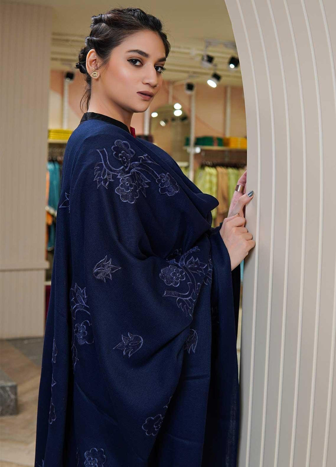 Sanaulla Exclusive Range  Pashmina  Shawls MAMA-49 Blue - Pashmina Shawls