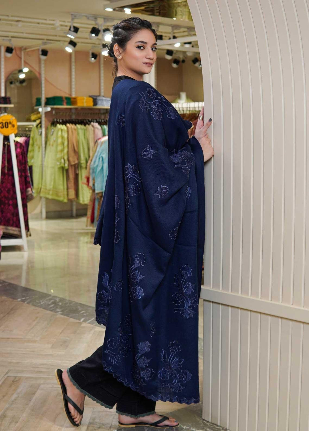 Sanaulla Exclusive Range  Pashmina  Shawls MAMA-49 Blue - Pashmina Shawls
