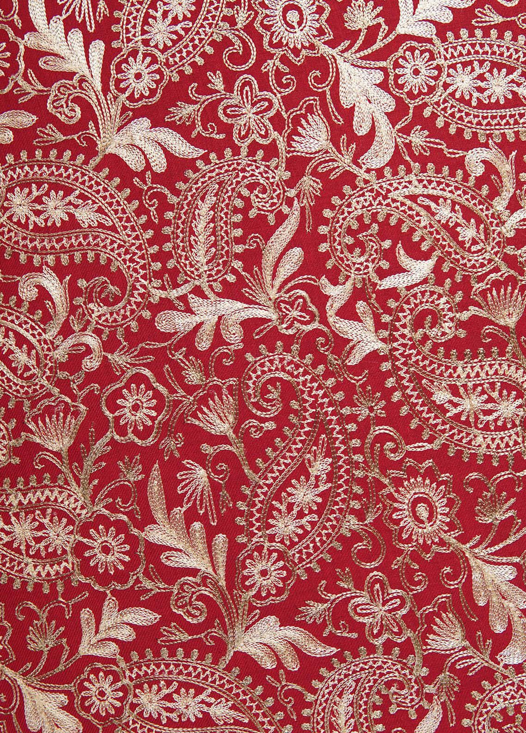 Sanaulla Exclusive Range  Pashmina  Shawls Nalki Flower Boder Jaal KPS-47 Red-01  - Pashmina Shawls
