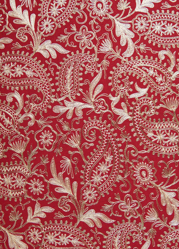 Sanaulla Exclusive Range  Pashmina  Shawls Nalki Flower Boder Jaal KPS-47 Red-01  - Pashmina Shawls