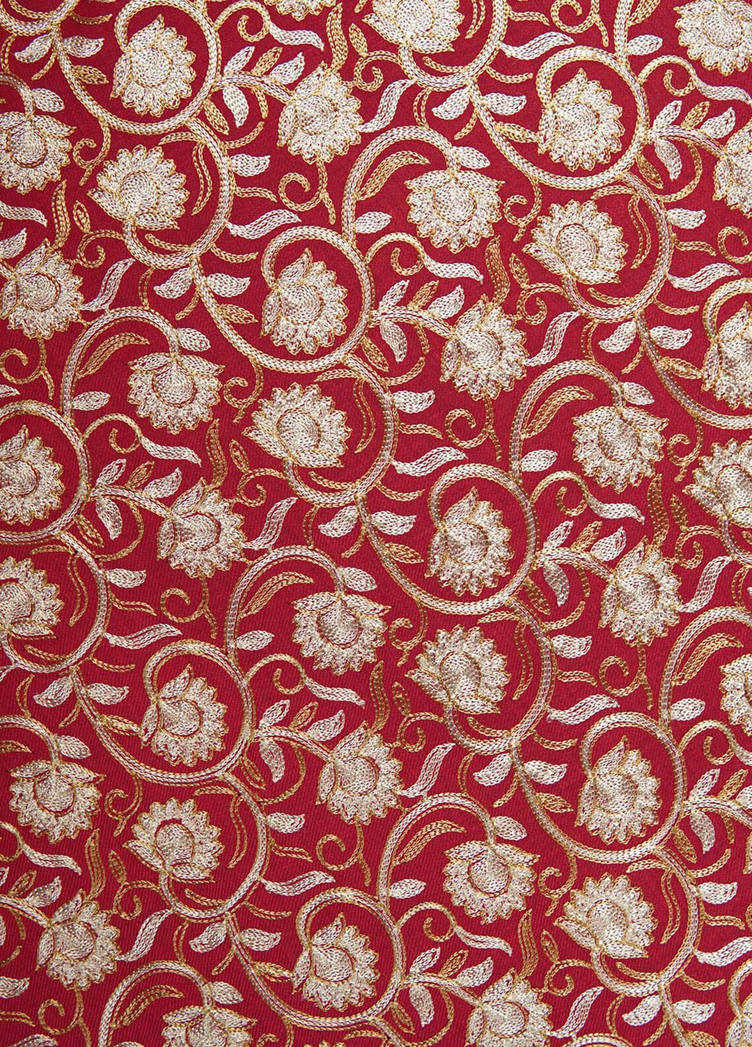 Sanaulla Exclusive Range  Pashmina  Shawls Nalki Flower Boder Jaal KPS-47 Red-02  - Pashmina Shawls