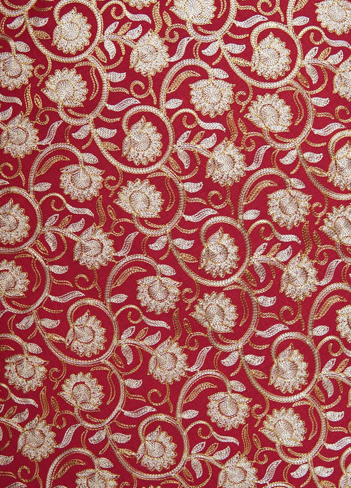 Sanaulla Exclusive Range  Pashmina  Shawls Nalki Flower Boder Jaal KPS-47 Red-02  - Pashmina Shawls