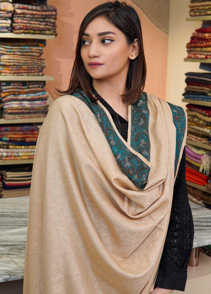 Sanaulla Exclusive Range  Pashmina  Shawls Self Patti Acrylic KPS-06 Fawn03 - Pashmina Shawls