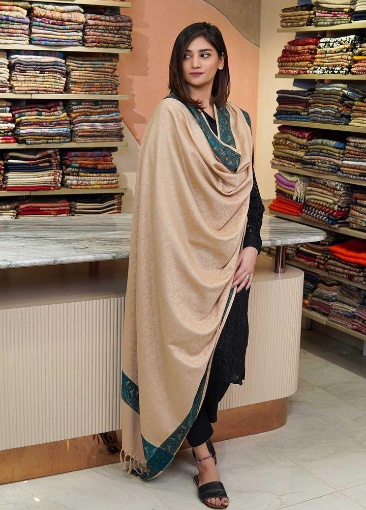 Sanaulla Exclusive Range  Pashmina  Shawls Self Patti Acrylic KPS-06 Fawn03 - Pashmina Shawls