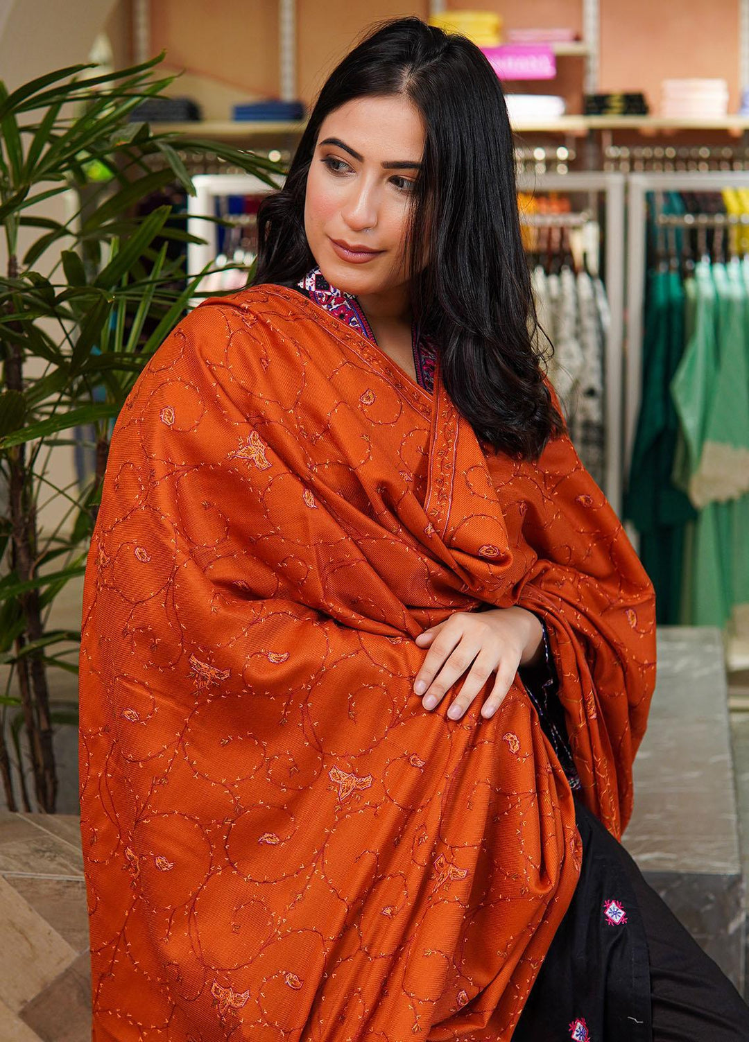 Sanaulla Exclusive Range  Pashmina  Shawls MAMA-17 Mustard - Pashmina Shawls