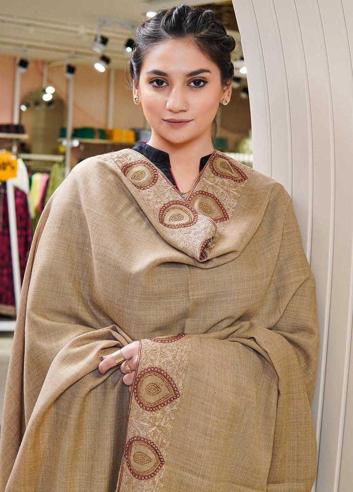 Sanaulla Exclusive Range  Pashmina  Shawls MAMA-51 Beige-1 - Pashmina Shawls