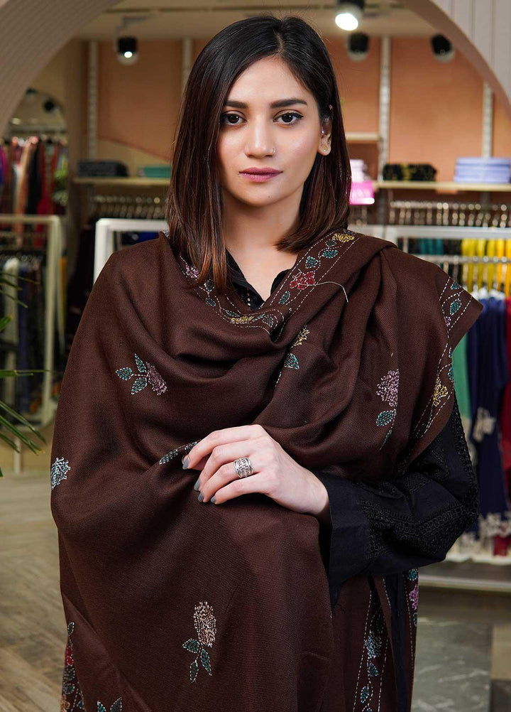 Sanaulla Exclusive Range  Pashmina  Shawls Shadow Emb Paala KPS-08 Red - Pashmina Shawls
