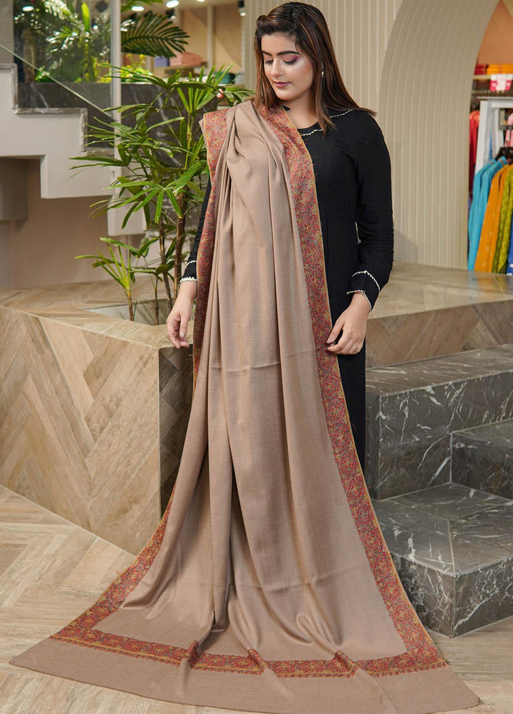 Sanaulla Exclusive Range  Pashmina  Shawls Top Dour DD KPS-17 Brown-02   - Pashmina Shawls