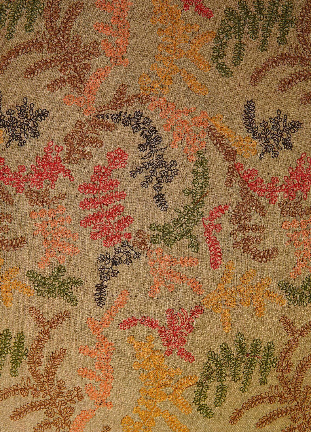 Sanaulla Exclusive Range  Pashmina  Shawls MH Multi Buti Jaal Hw KPS-25 Fawn - Pashmina Shawls