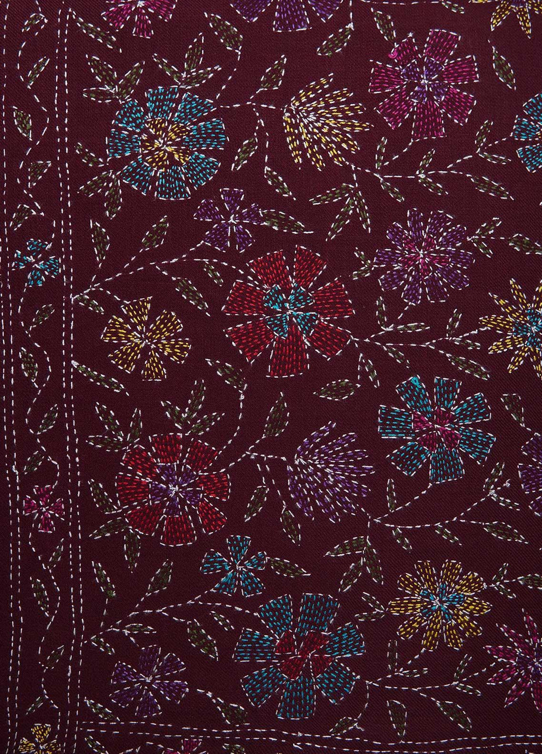 Sanaulla Exclusive Range  Pashmina  Shawls Shadow Emb Paala KPS-08 Mahroon - Pashmina Shawls