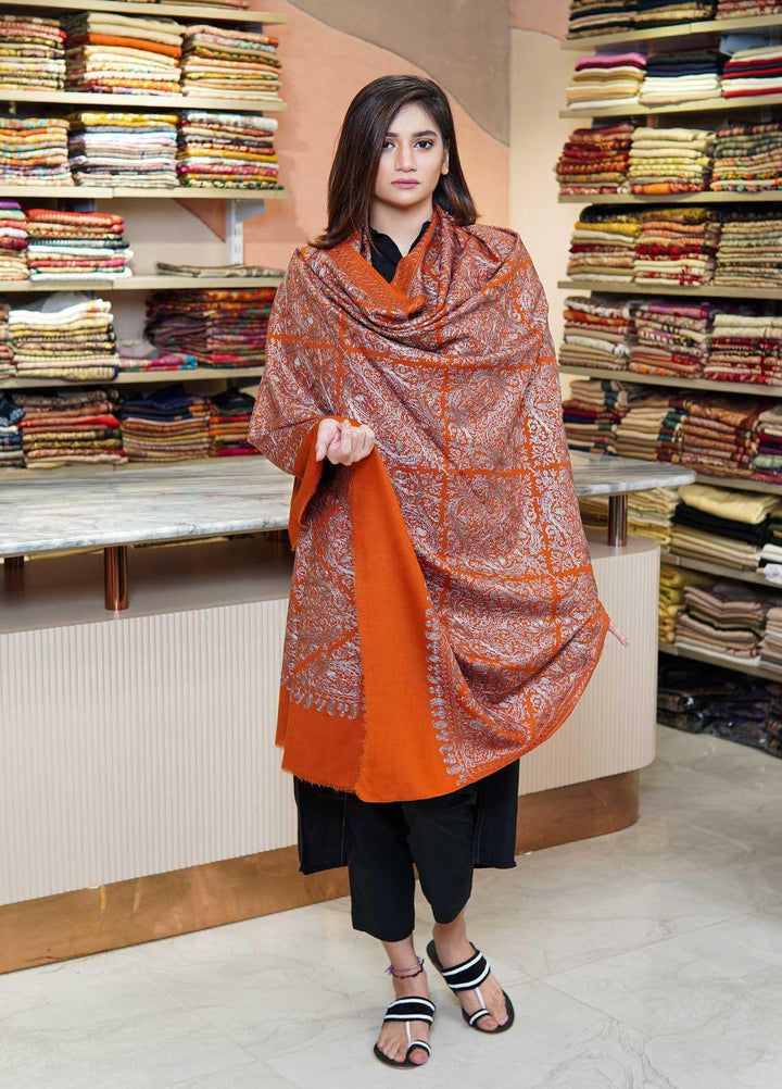 Sanaulla Exclusive Range  Pashmina  Shawls MAMA-38 Rust-3 - Pashmina Shawls