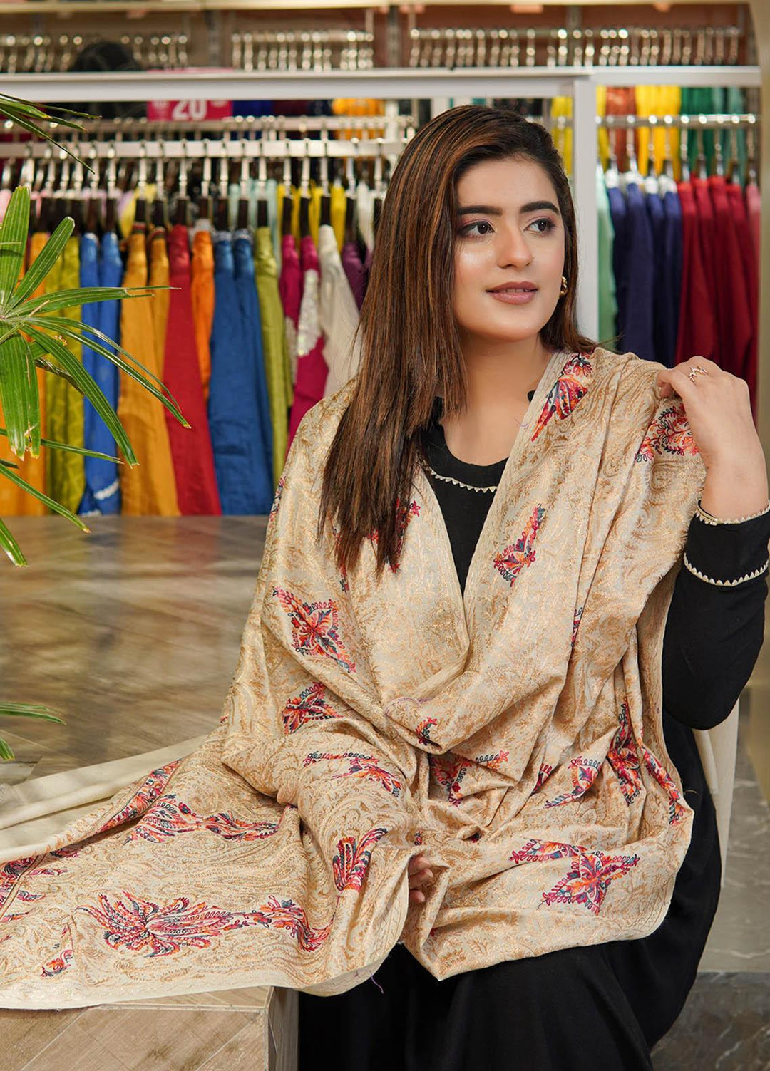 Sanaulla Exclusive Range  Pashmina  Shawls Mh Burfi Um Fine KPS-15 Fawn  - Pashmina Shawls