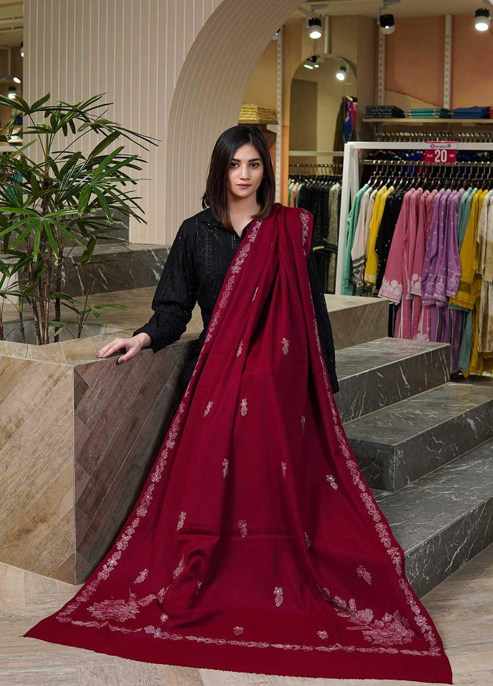 Sanaulla Exclusive Range  Pashmina  Shawls Shadow Emb Paala KPS-08 Brown - Pashmina Shawls