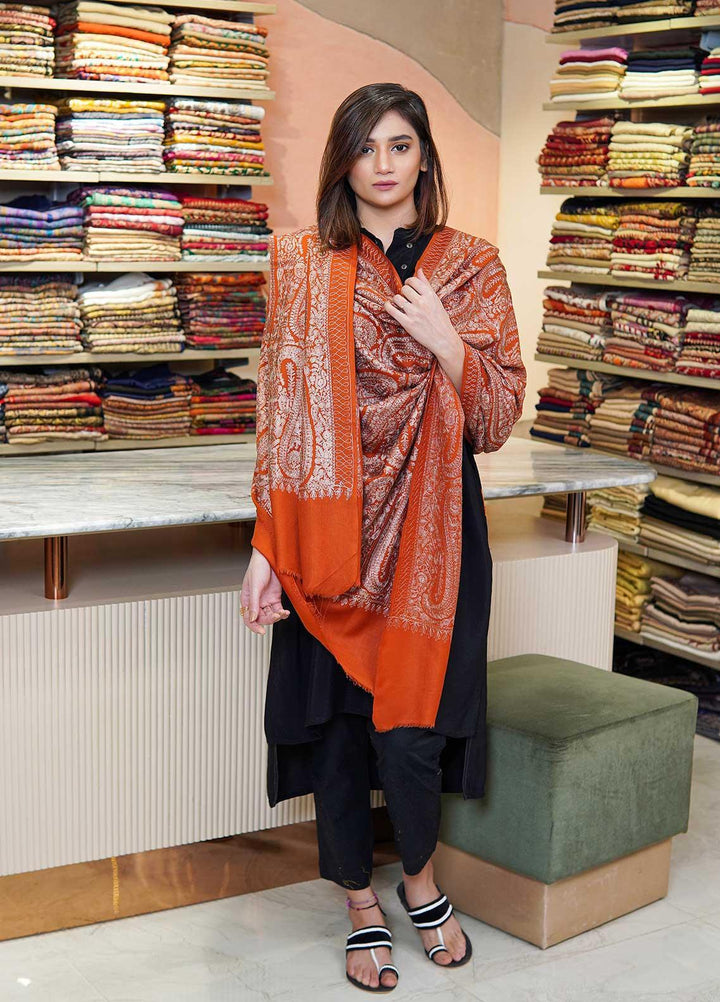 Sanaulla Exclusive Range  Pashmina  Shawls MAMA-38 Rust-4 - Pashmina Shawls