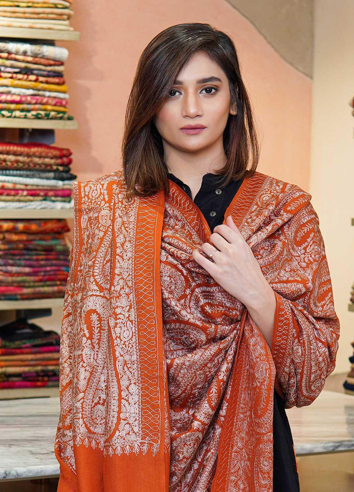 Sanaulla Exclusive Range  Pashmina  Shawls MAMA-38 Rust-4 - Pashmina Shawls