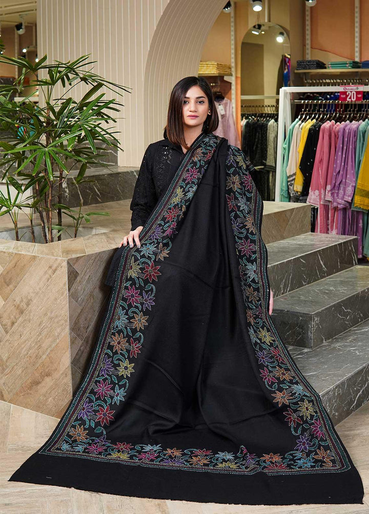 Sanaulla Exclusive Range  Pashmina  Shawls Shadow Emb Paala KPS-08 Dark Brown01 - Pashmina Shawls
