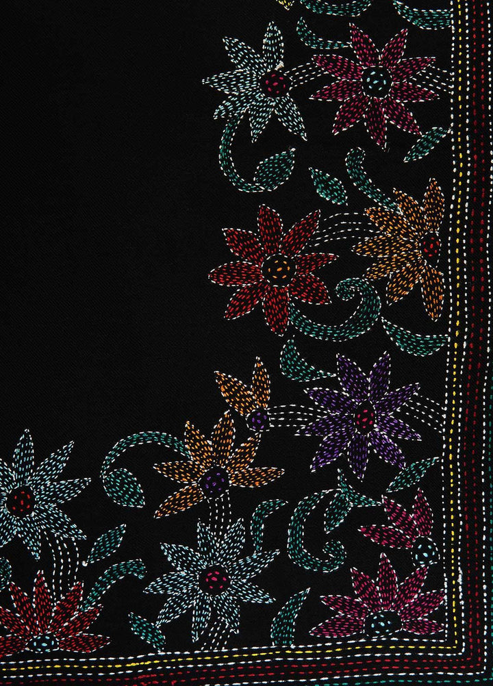 Sanaulla Exclusive Range  Pashmina  Shawls Shadow Emb Paala KPS-08 Dark Brown01 - Pashmina Shawls