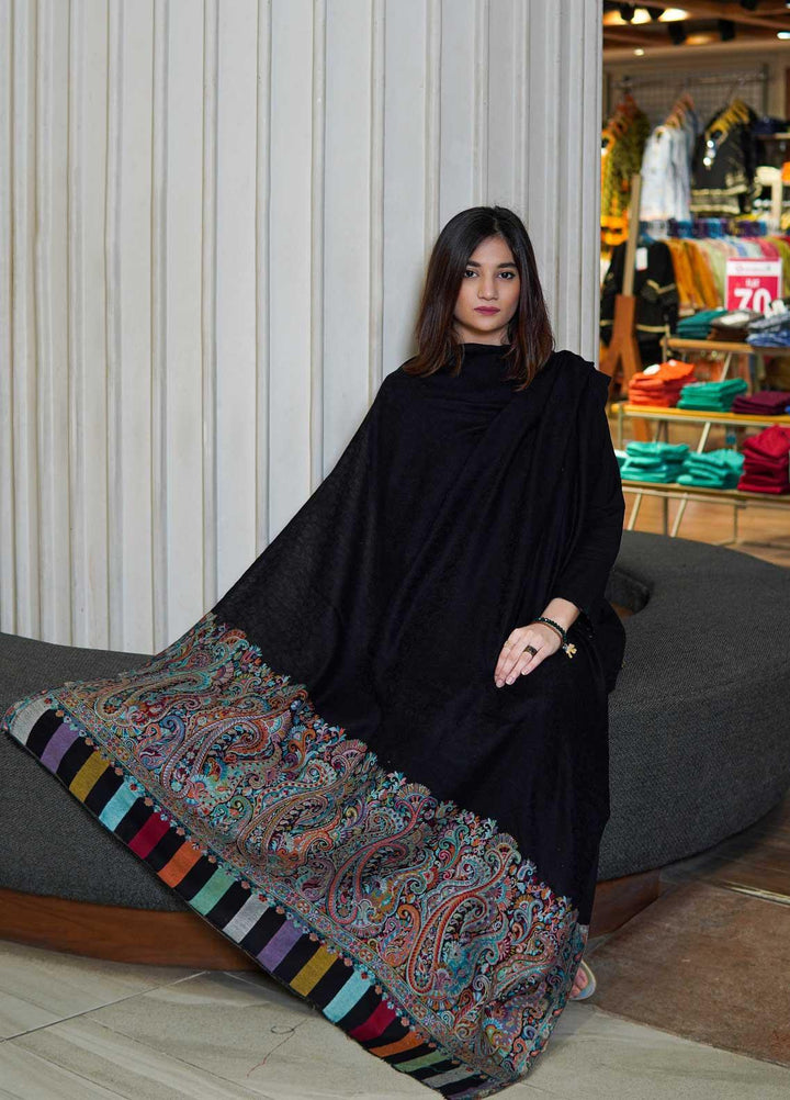 Sanaulla Exclusive Range  Pashmina  Shawls MAMA-09 Black - Pashmina Shawls