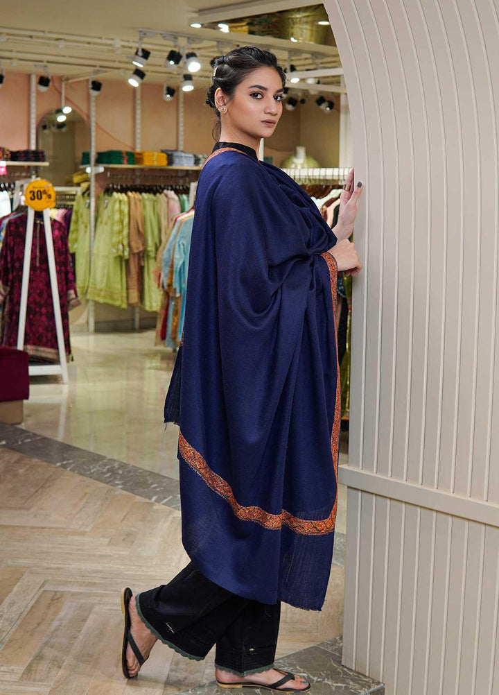 Sanaulla Exclusive Range  Pashmina  Shawls MAMA-18 Blue-3 - Pashmina Shawls