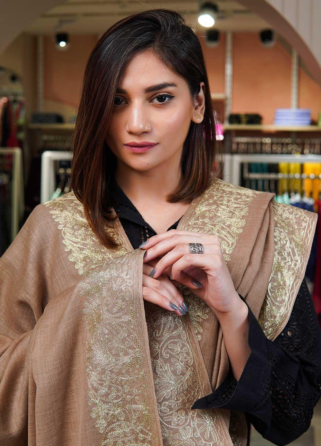 Sanaulla Exclusive Range  Pashmina  Shawls MAMA-25 Brown - Pashmina Shawls