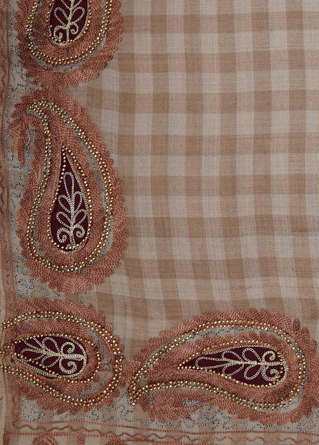 Sanaulla Exclusive Range  Pashmina  Shawls Siroski Pasily Ad KPS-30 Fawn02 - Pashmina Shawls
