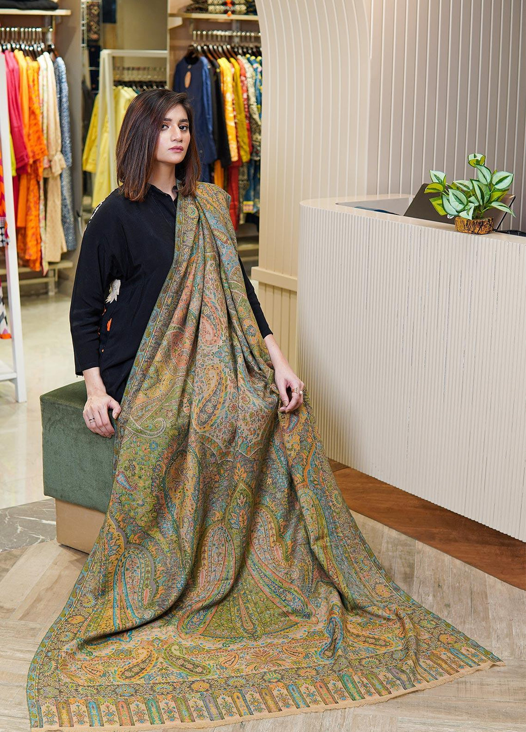 Sanaulla Exclusive Range  Pashmina  Shawls MAMA-42 Multi-2 - Pashmina Shawls