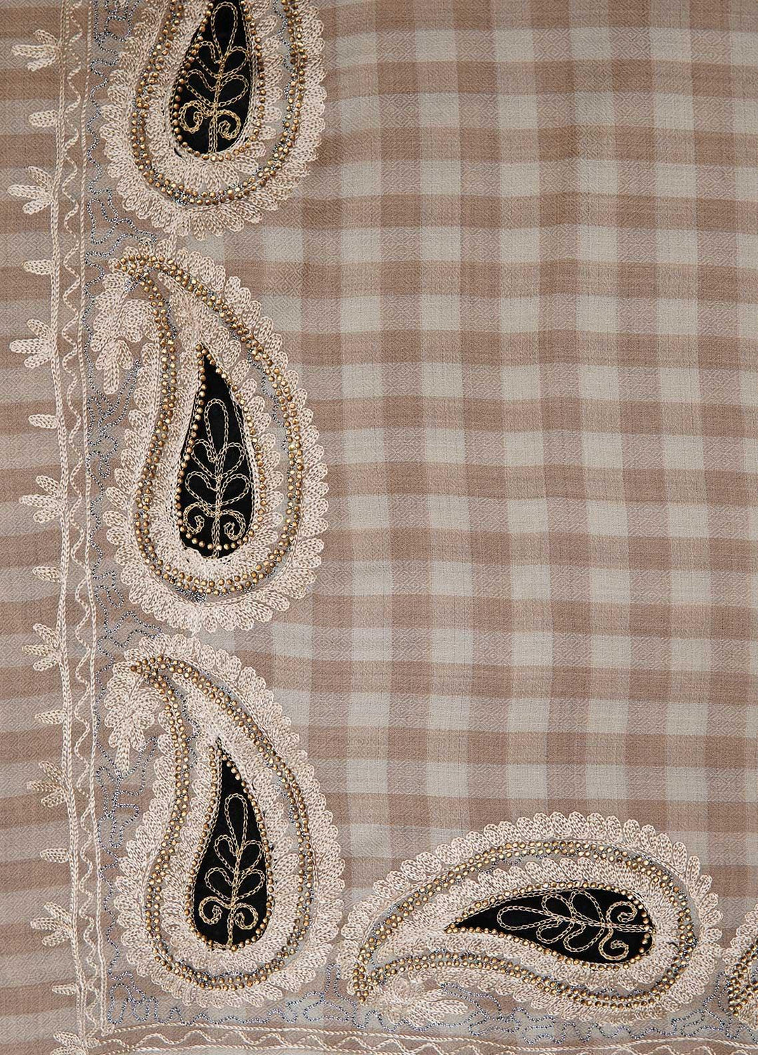 Sanaulla Exclusive Range  Pashmina  Shawls Siroski Pasily Ad KPS-30 Fawn03 - Pashmina Shawls