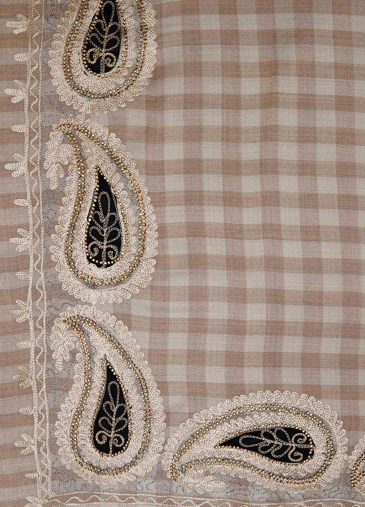 Sanaulla Exclusive Range  Pashmina  Shawls Siroski Pasily Ad KPS-30 Fawn03 - Pashmina Shawls