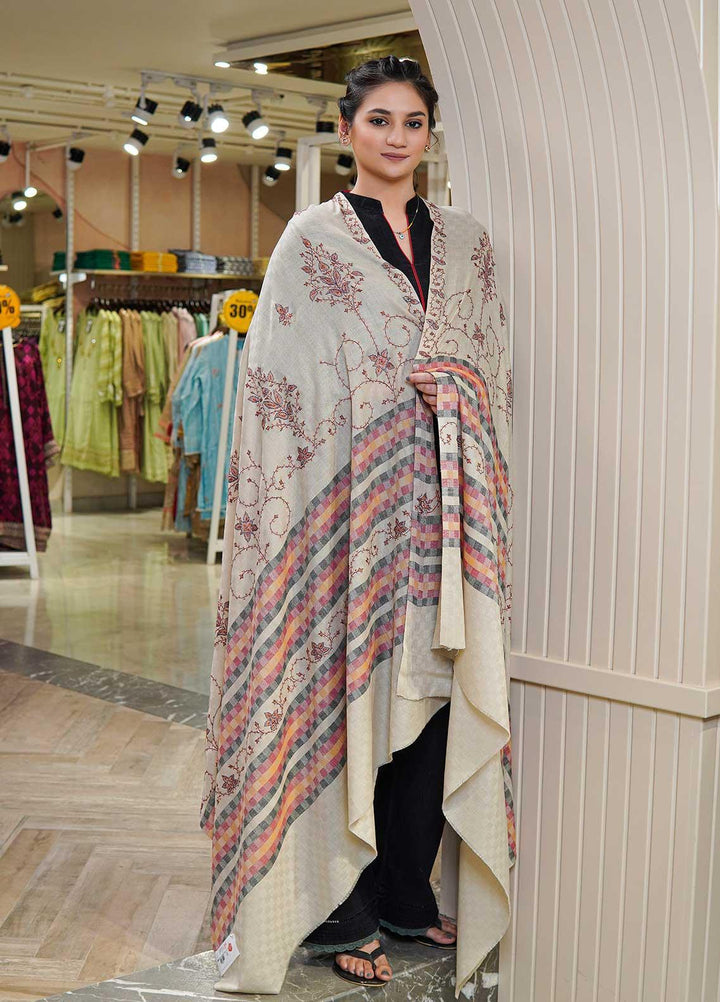 Sanaulla Exclusive Range  Pashmina  Shawls Multi Palla Emb DD KPS-45 Fawn02 - Pashmina Shawls