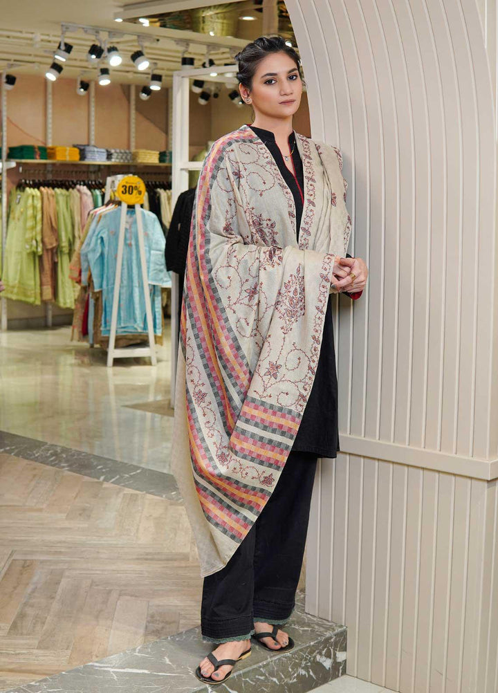 Sanaulla Exclusive Range  Pashmina  Shawls Multi Palla Emb DD KPS-45 Fawn02 - Pashmina Shawls