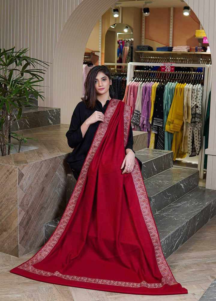 Sanaulla Exclusive Range  Pashmina  Shawls Mh Dour Sdt KPS-09 Red - Pashmina Shawls