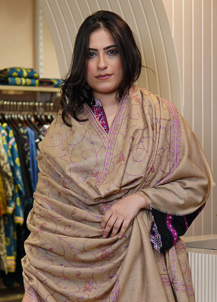 Sanaulla Exclusive Range  Pashmina  Shawls MAMA-21 Fawn-2 - Pashmina Shawls