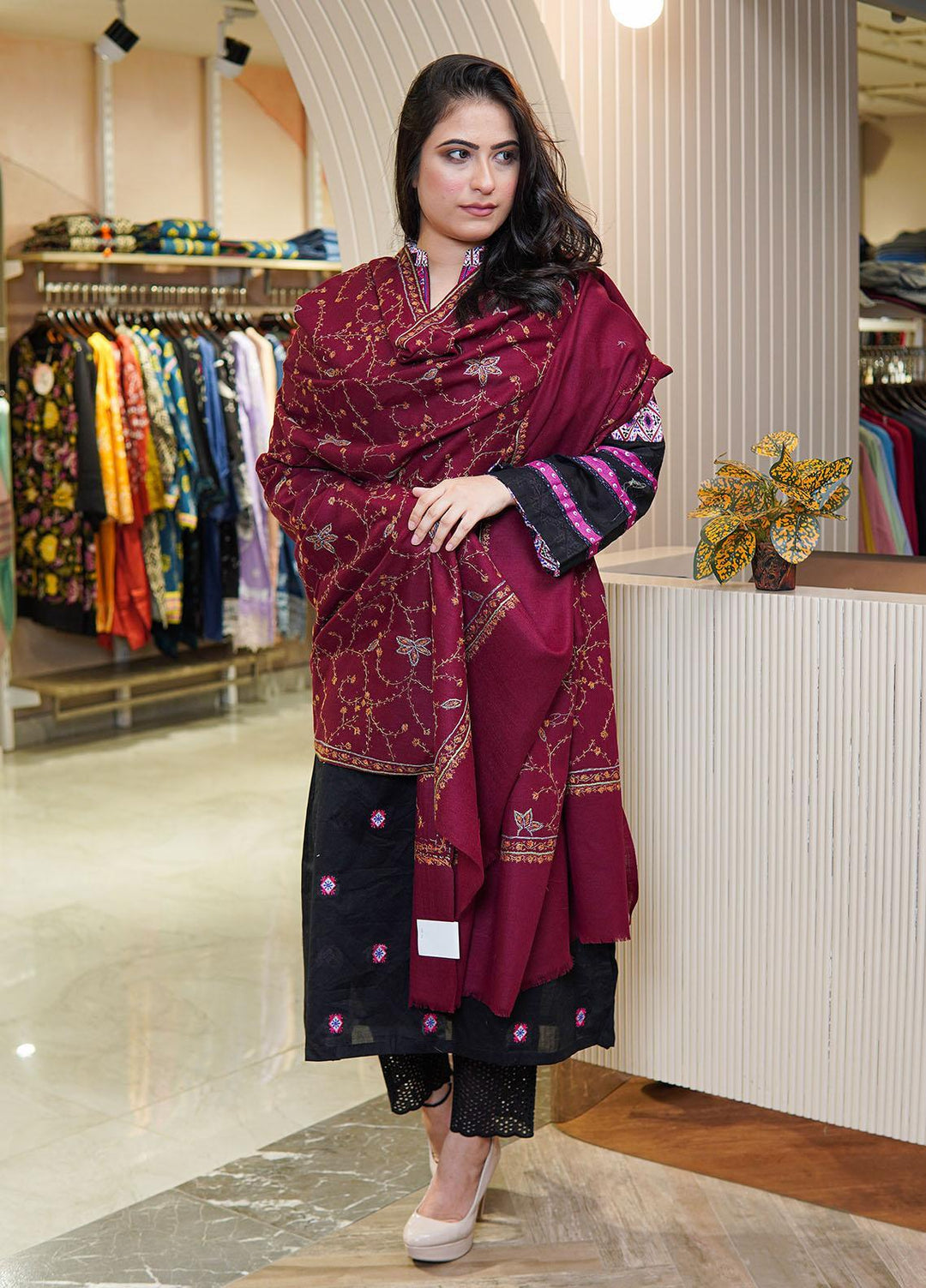 Mama Rang Sanaulla Exclusive Range Pashmina Shawls MAMA-21 Maroon-1 - Pashmina ...