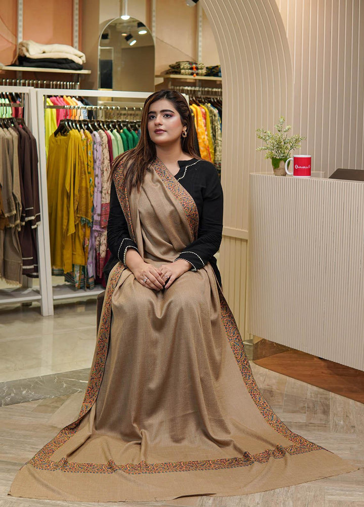 Sanaulla Exclusive Range  Pashmina  Shawls MAMA-47 Brown      - Pashmina Shawls
