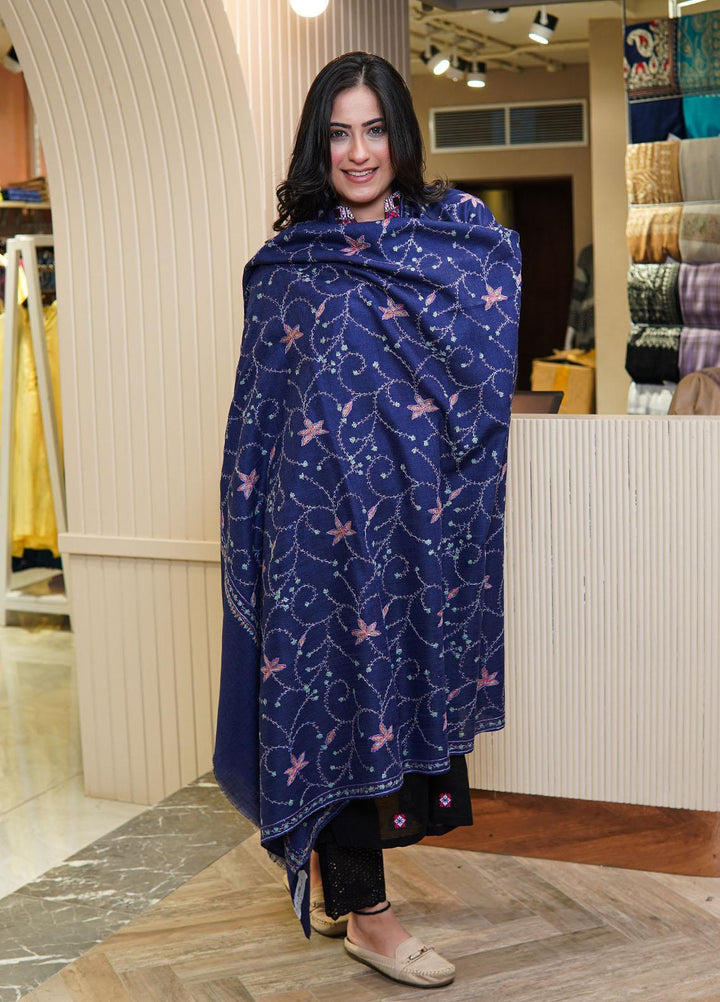 Sanaulla Exclusive Range  Pashmina  Shawls MAMA-21 Blue-4 - Pashmina Shawls