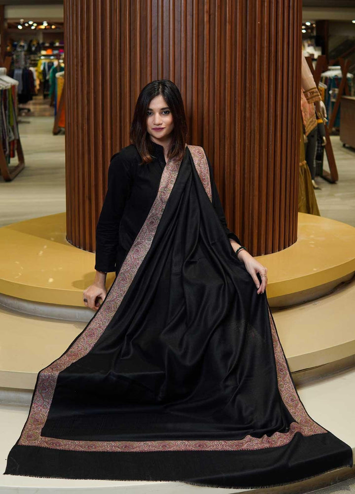 Sanaulla Exclusive Range  Pashmina  Shawls MAMA-31 Black-1 - Pashmina Shawls
