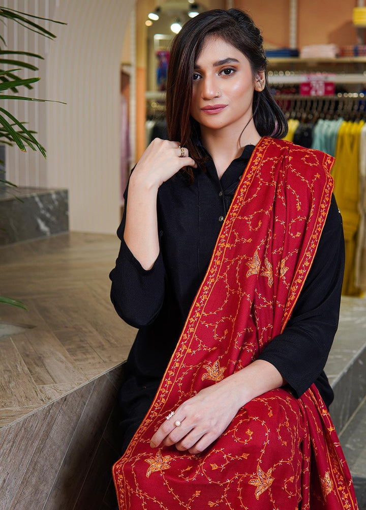 Sanaulla Exclusive Range  Pashmina  Shawls MAMA-17 Red-5 - Pashmina Shawls