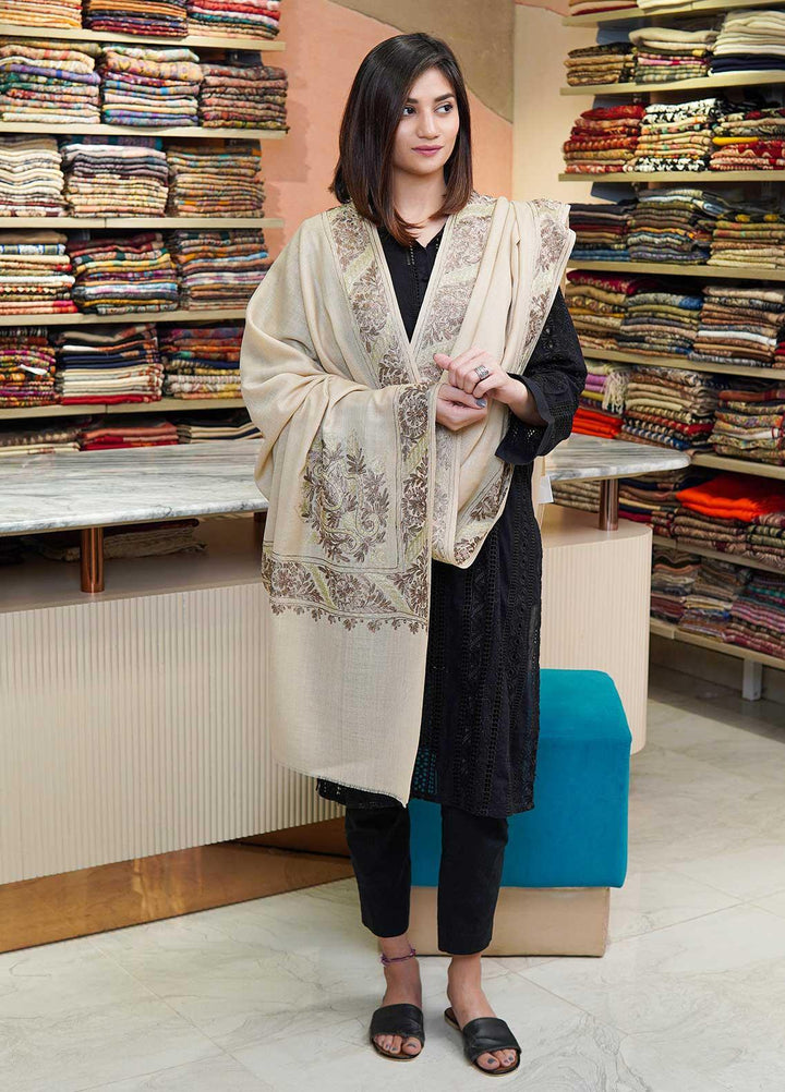 Sanaulla Exclusive Range  Pashmina  Shawls MAMA-27 Fawn-4 - Pashmina Shawls