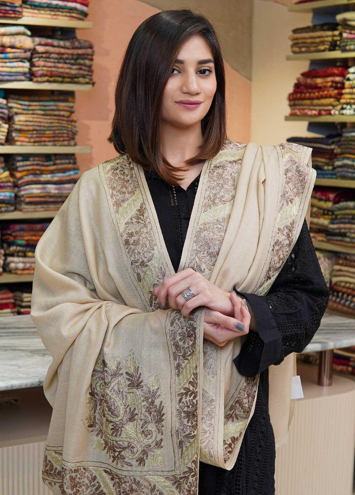 Sanaulla Exclusive Range  Pashmina  Shawls MAMA-27 Fawn-4 - Pashmina Shawls