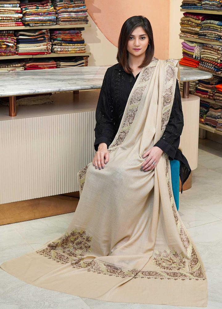 Sanaulla Exclusive Range  Pashmina  Shawls MAMA-27 Fawn-4 - Pashmina Shawls