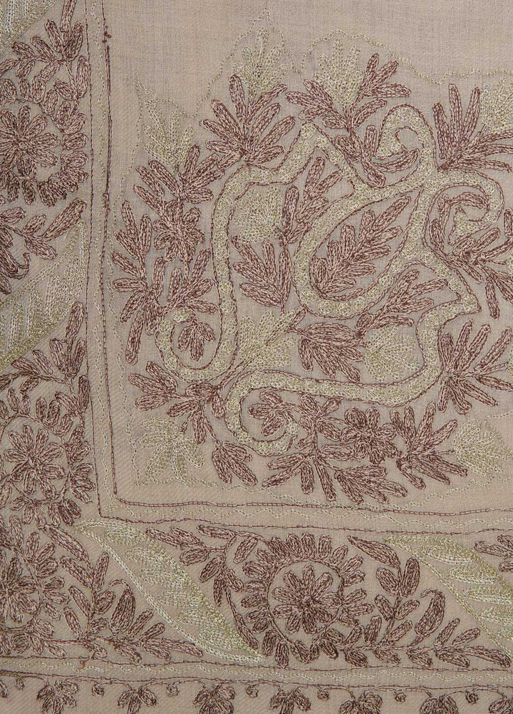 Sanaulla Exclusive Range  Pashmina  Shawls MAMA-27 Fawn-4 - Pashmina Shawls