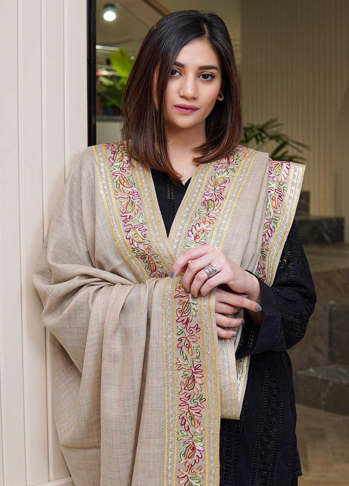 Sanaulla Exclusive Range  Pashmina  Shawls MAMA-27 Fawn-8 - Pashmina Shawls