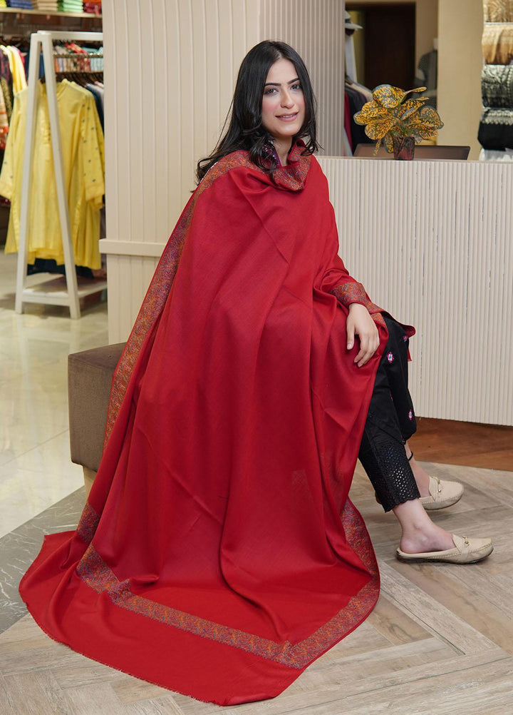 Sanaulla Exclusive Range  Pashmina  Shawls Mh Dour Sdt KPS-09 Red01 - Pashmina Shawls