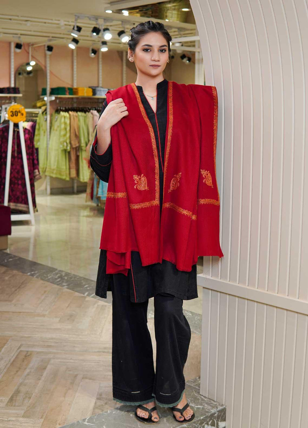 Sanaulla Exclusive Range  Pashmina  Shawls MAMA-24 Red - Pashmina Shawls