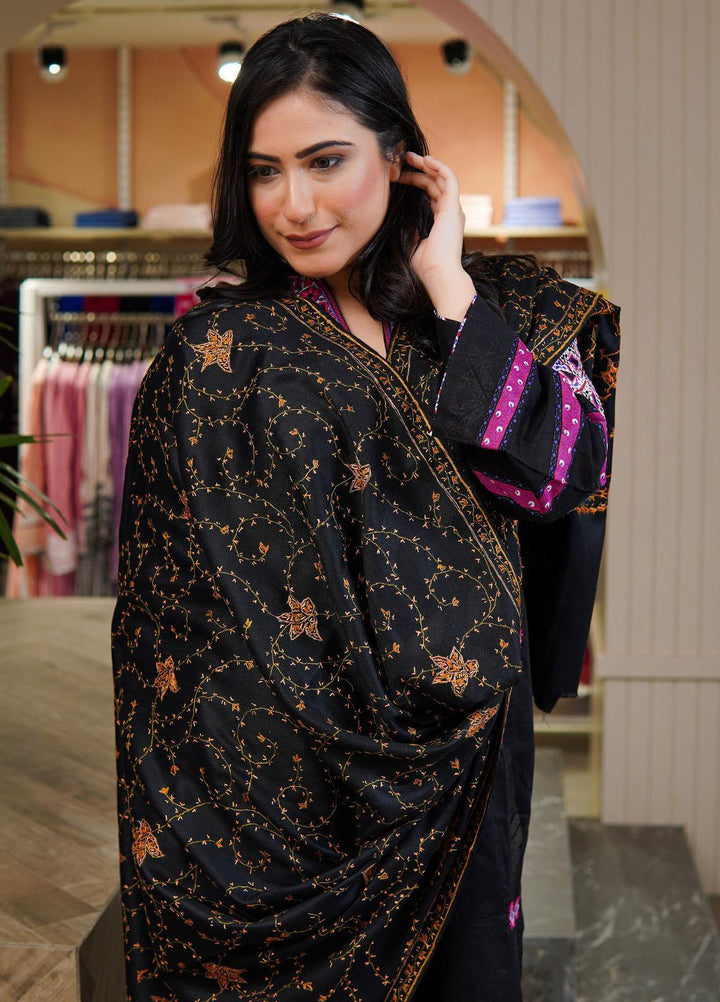 Sanaulla Exclusive Range  Pashmina  Shawls MAMA-17 Black-1 - Pashmina Shawls